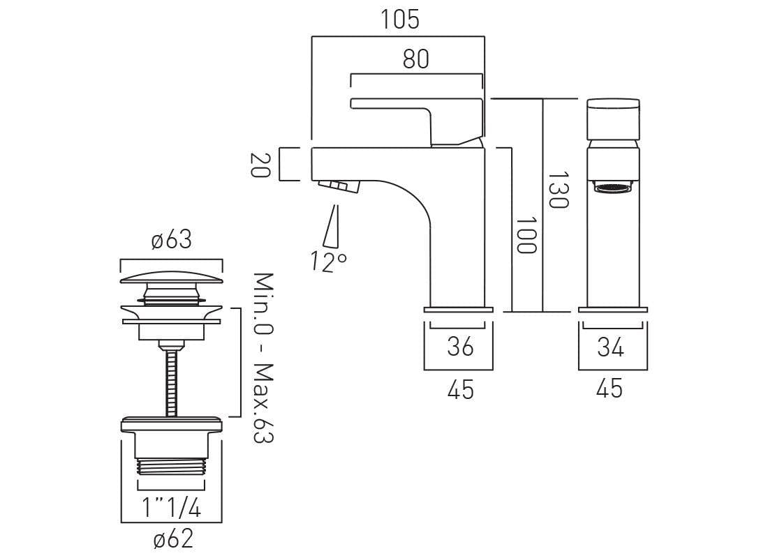 VADO Cloakroom Tap Vado Life Mini Mono Basin Mixer Tap with Universal Waste in Chrome