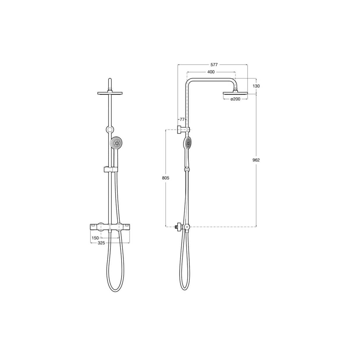 Roca Exposed Shower Set Roca Victoria-T Thermostatic Exposed Shower Set with Adjustable Rail and Single Function Handset