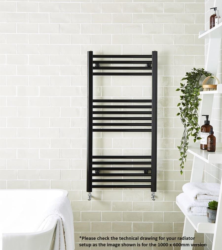 Aquarius Bathrooms Ladder Rail 1000 x 500mm Aquarius Noir Central Heating Towel Rail in Matt Black