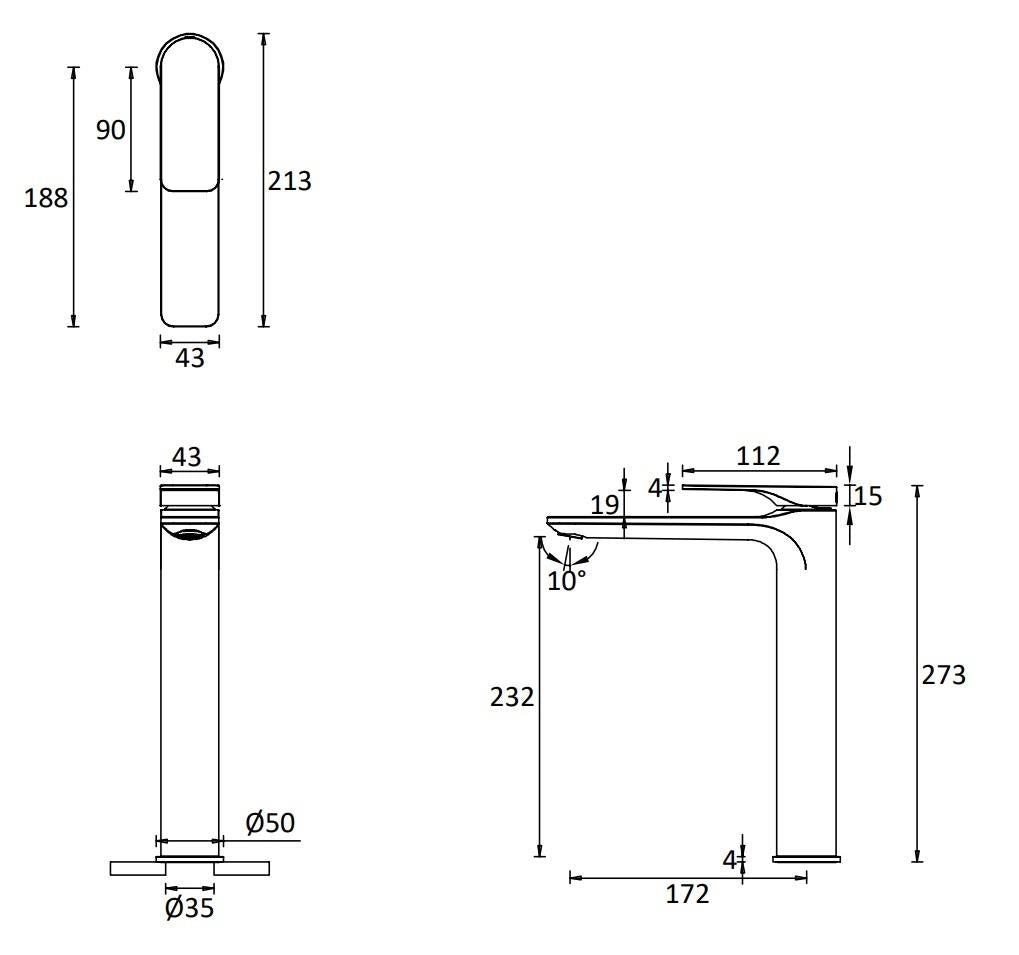 Crosswater Fuse Tall Mono Basin Mixer Tap with Clicker Waste