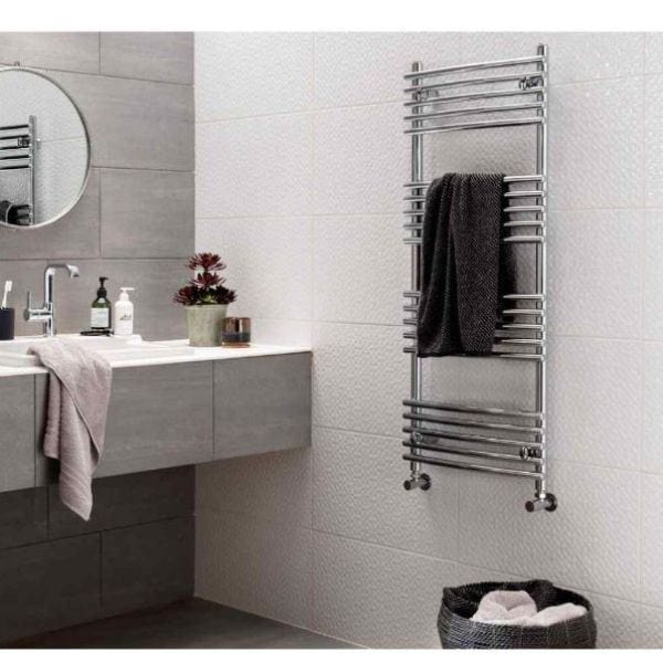Vogue Designer Towel Radiator 1186 x 500 / Central Heating Vogue Melody Curved Designer Towel Radiator in Chrome