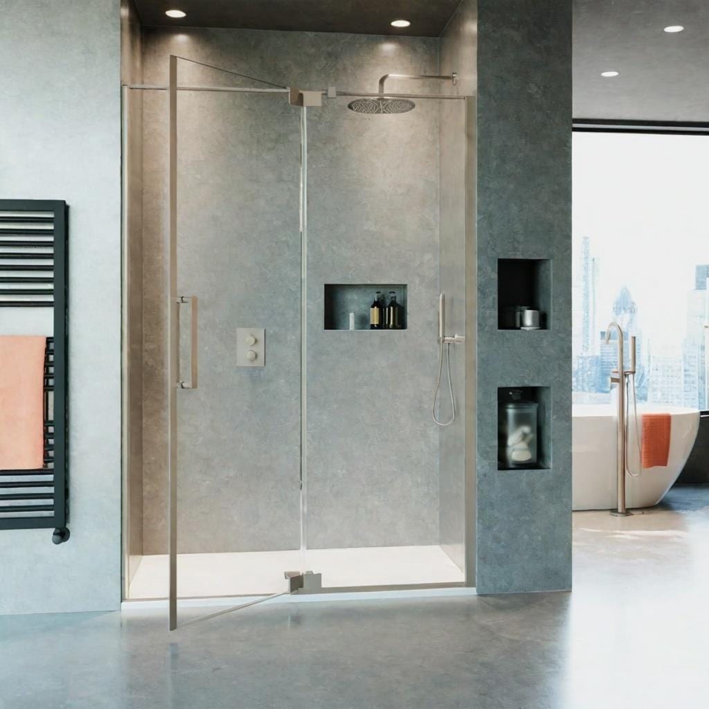 Crosswater Pivot Shower Door Polished Stainless Steel / 1200mm Crosswater Optix 10 10 Pivot Shower Door with Inline Panel