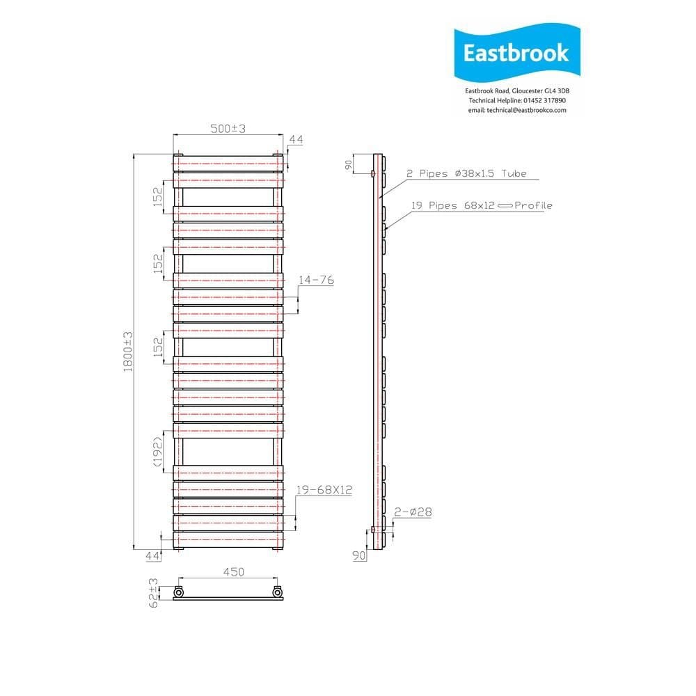 Eastbrook Designer Towel Rail Eastbrook Staverton Tube on Tube Straight Vertical Heated Towel Rail in Chrome