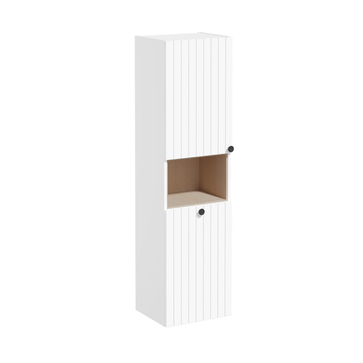 VitrA Storage Unit Matt White / Left VitrA Root Groove Wall Mounted Storage Cabinet with Open Shelf and Laundry Basket 1500 x 420mm
