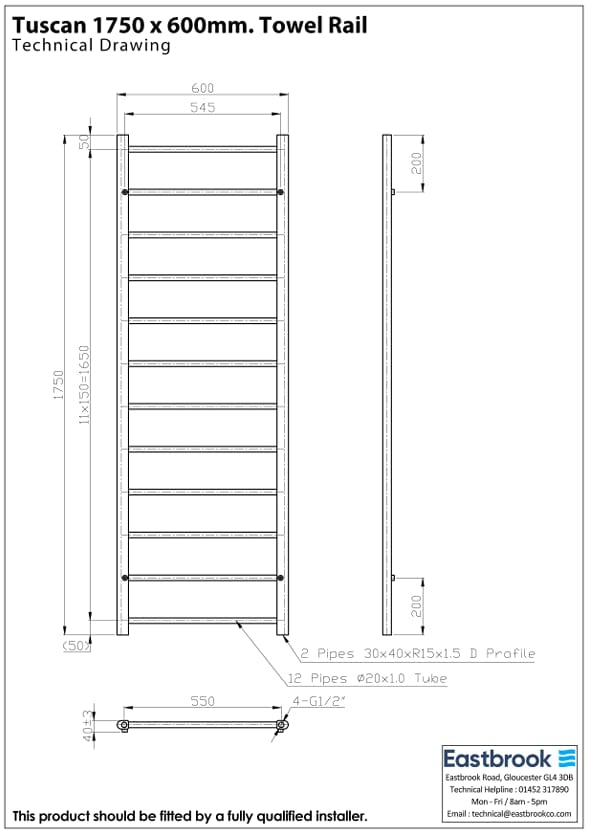 Eastbrook Ladder Rail Eastbrook Tuscan Round Heated Towel Rail in Chrome