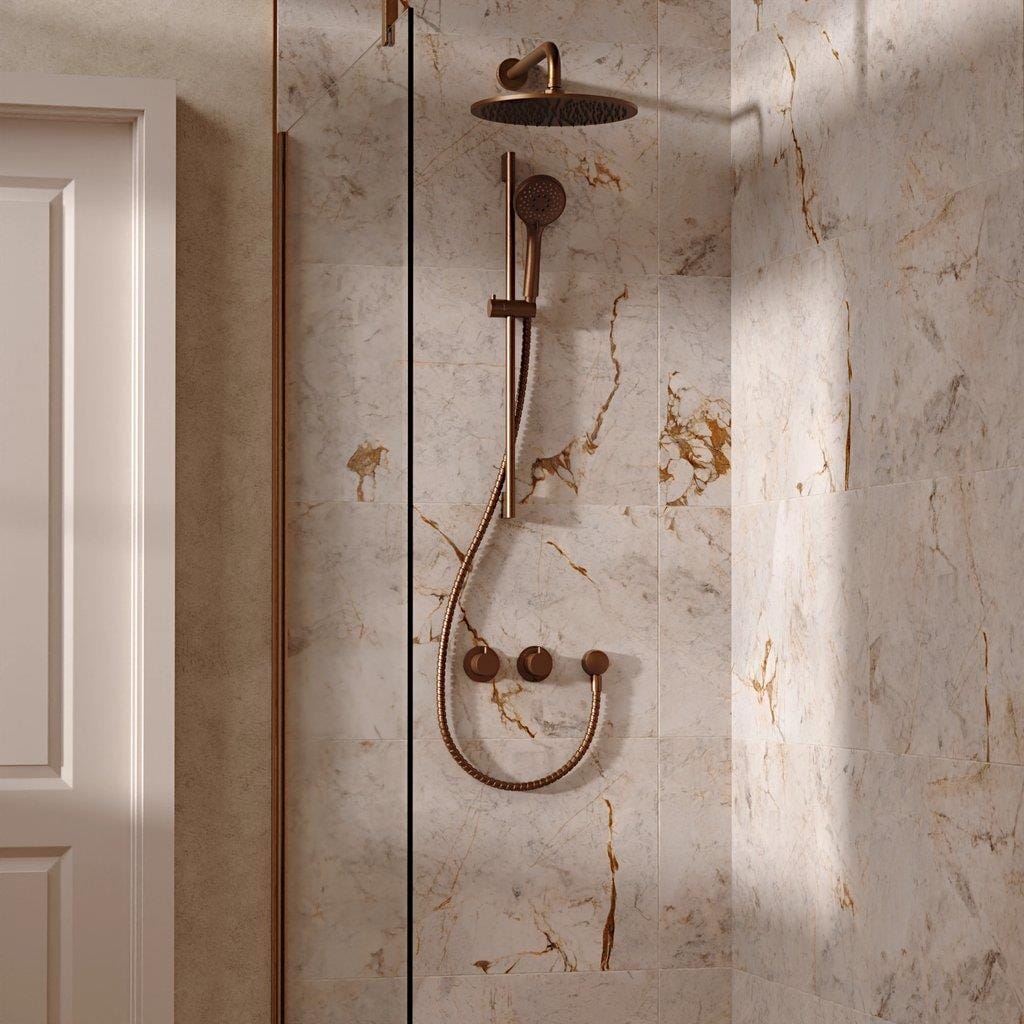 UK Bathroom Store Concealed Shower Set Brushed Bronze / Wall Arm / 300mm Crosswater Module Shower Set 2 with Riser Rail Kit and Overhead Shower
