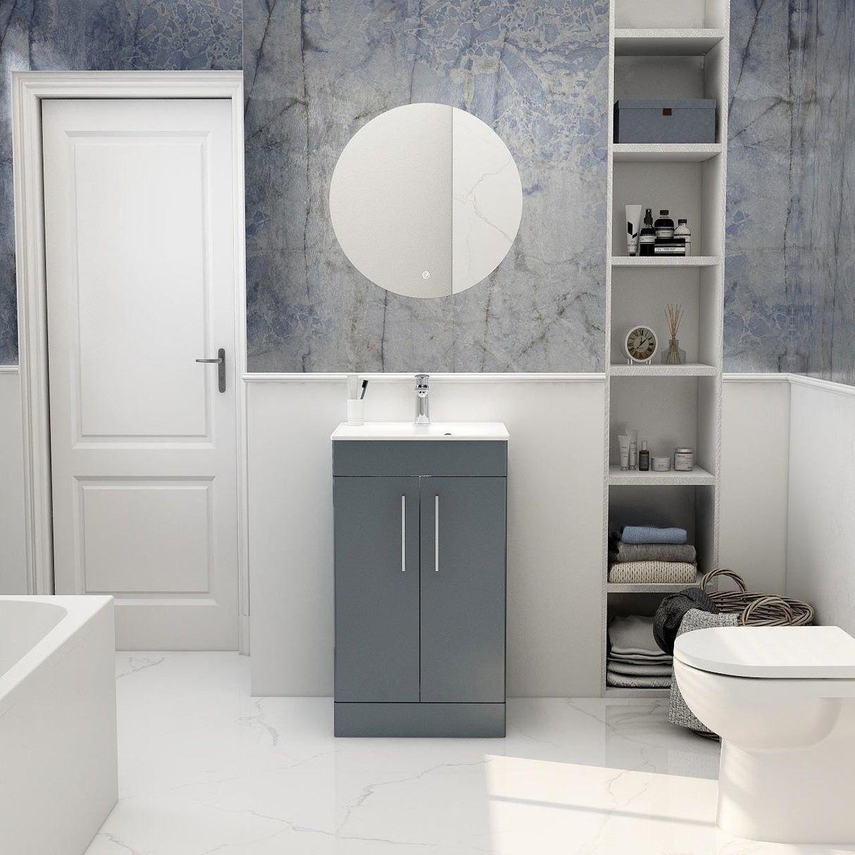 Imex Floor Standing Vanity Unit Steel Blue / White Imex Croma Floor Standing Double Door 500mm Vanity Unit with 1 Tap Hole Basin