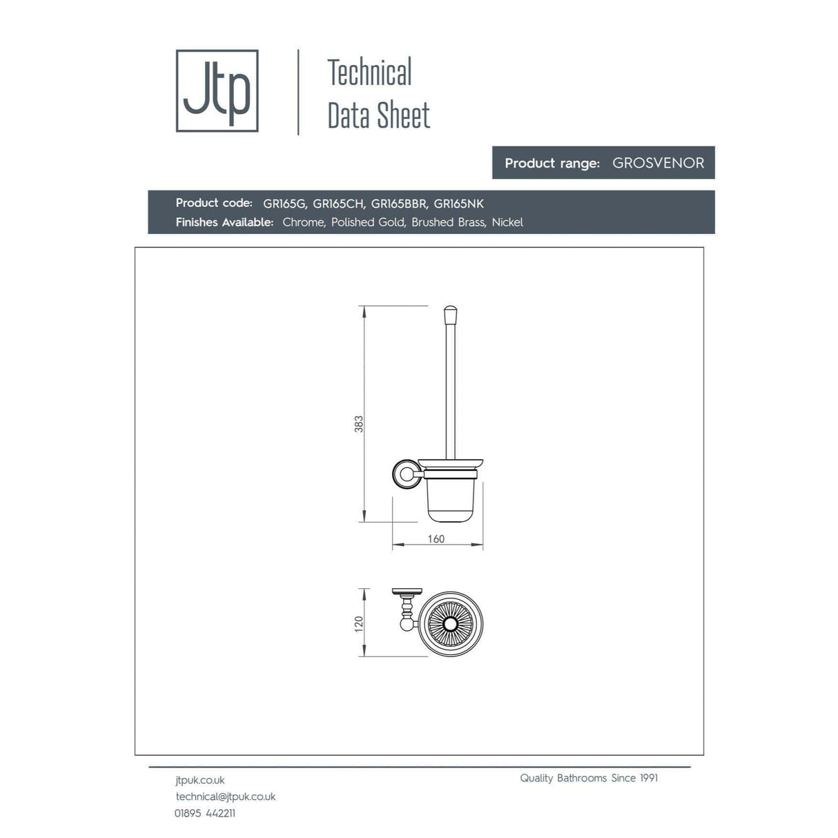 JTP Toilet Brush JTP Grosvenor Wall Mounted Toilet Brush and Holder