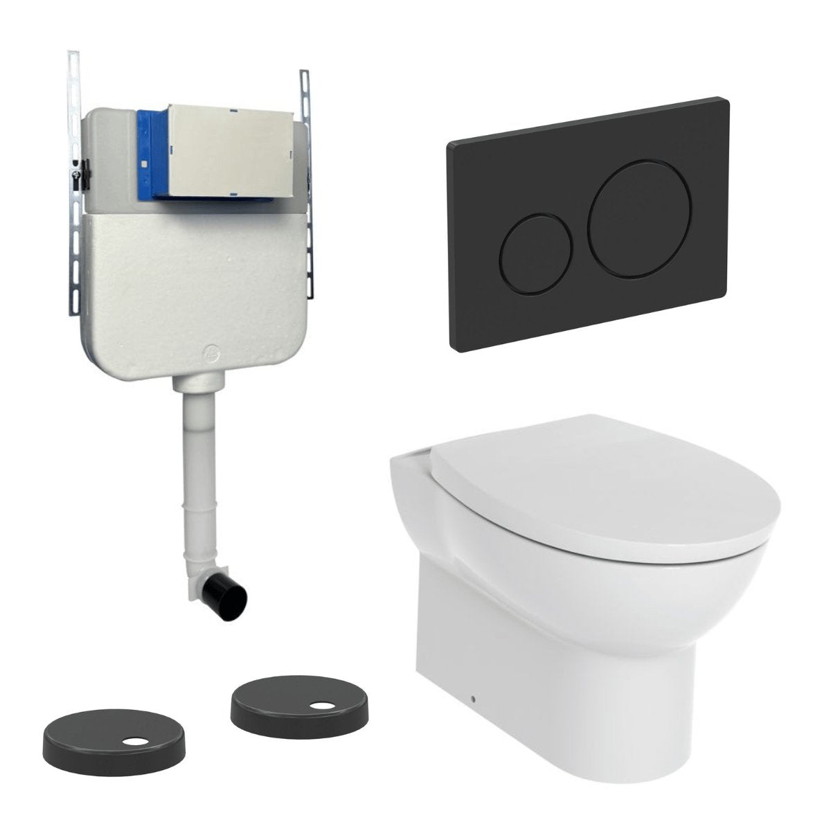Aquarius Bathrooms Back To Wall Toilet Matt Black / Round Aquarius Urbano Rimless Back to Wall Toilet Pack with Cistern, Flush Plate, Soft Closing Seat and Hinge Covers