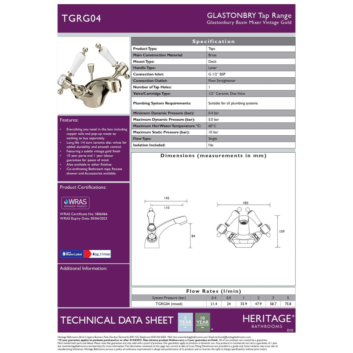 Heritage Mono Basin Tap Heritage Glastonbury Mono Basin Mixer Tap