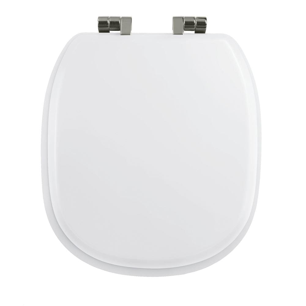 Imperial Toilet Seat White / Polished Nickel Imperial Radcliffe Solid Wood Painted Toilet Seat with Soft Close Hinges