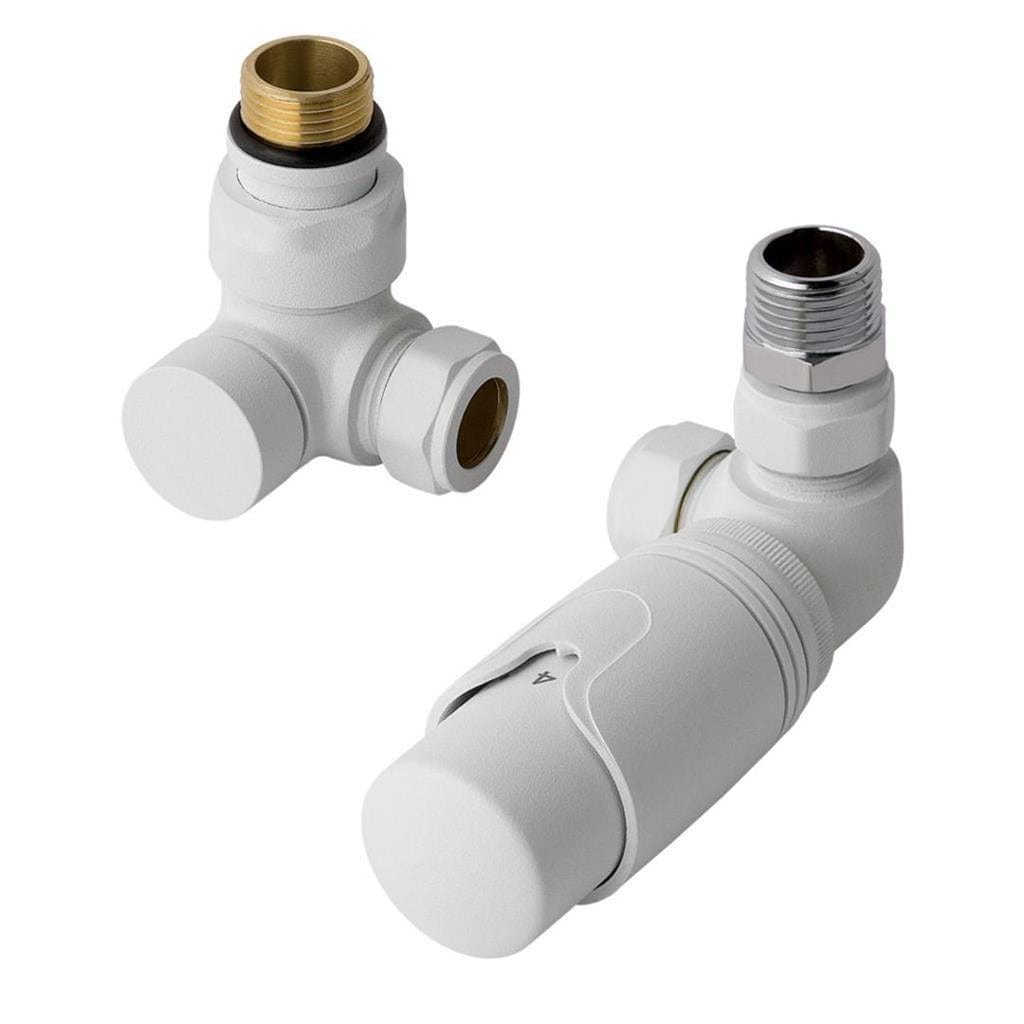 Eastbrook Radiator Valve Matt White Eastbrook Corner Thermostatic Radiator Valve with Lockshield 15mm (Pair)