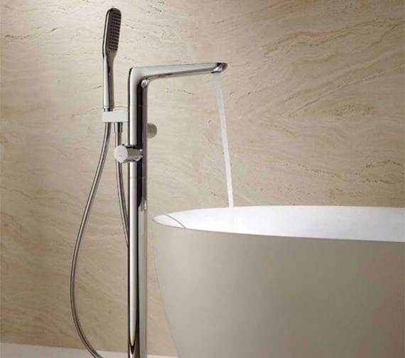 Flova Freestanding Bath Filler Flova Allore Thermostatic Floor Standing Bath and Shower Mixer with Shower Set in Diamond Chrome