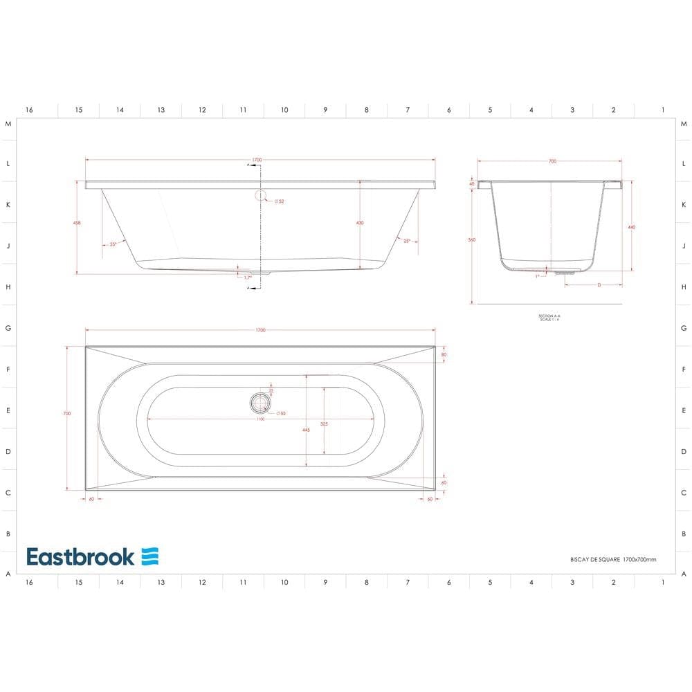 Eastbrook Double Ended Bath 1700 x 700 / 5mm Eastbrook Biscay Double Ended Straight Edge Bath
