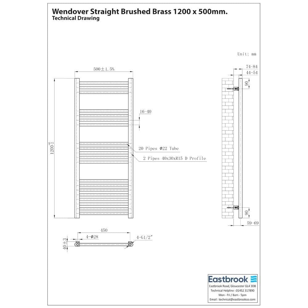 Eastbrook Wendover Straight Heated Towel Rail in Brushed Brass