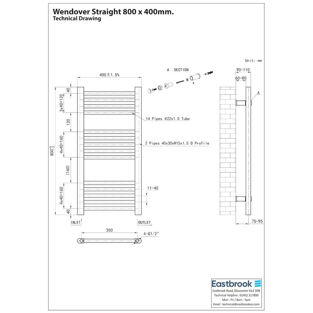 Eastbrook Wendover Straight Heated Towel Rail in Chrome