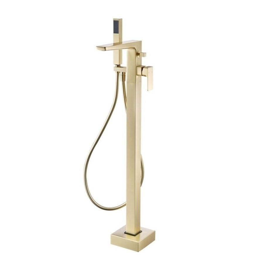 Aquarius Freestanding Bath Filler Brushed Brass Aquarius Hydro Floor Standing Bath Shower Mixer Tap with Shower Kit