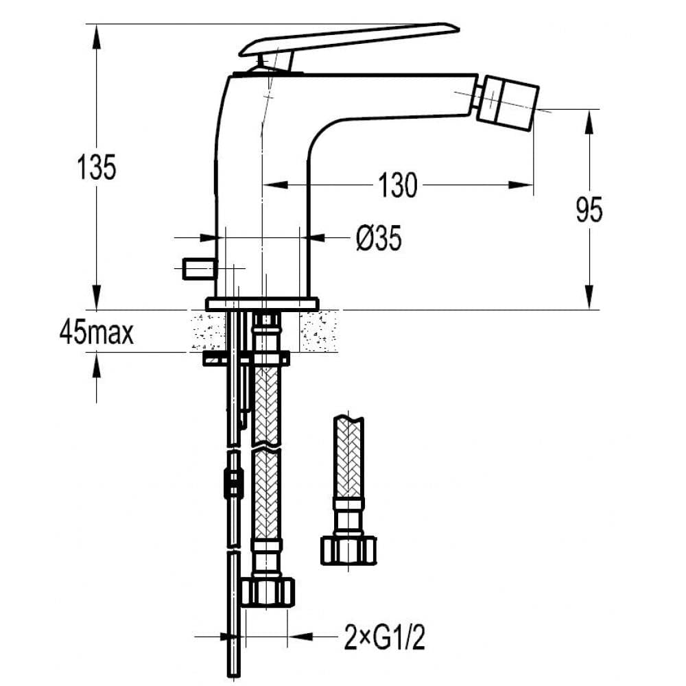 Flova Bidet Tap Flova Allore Bidet Mixer with Clicker Waste in Diamond Chrome