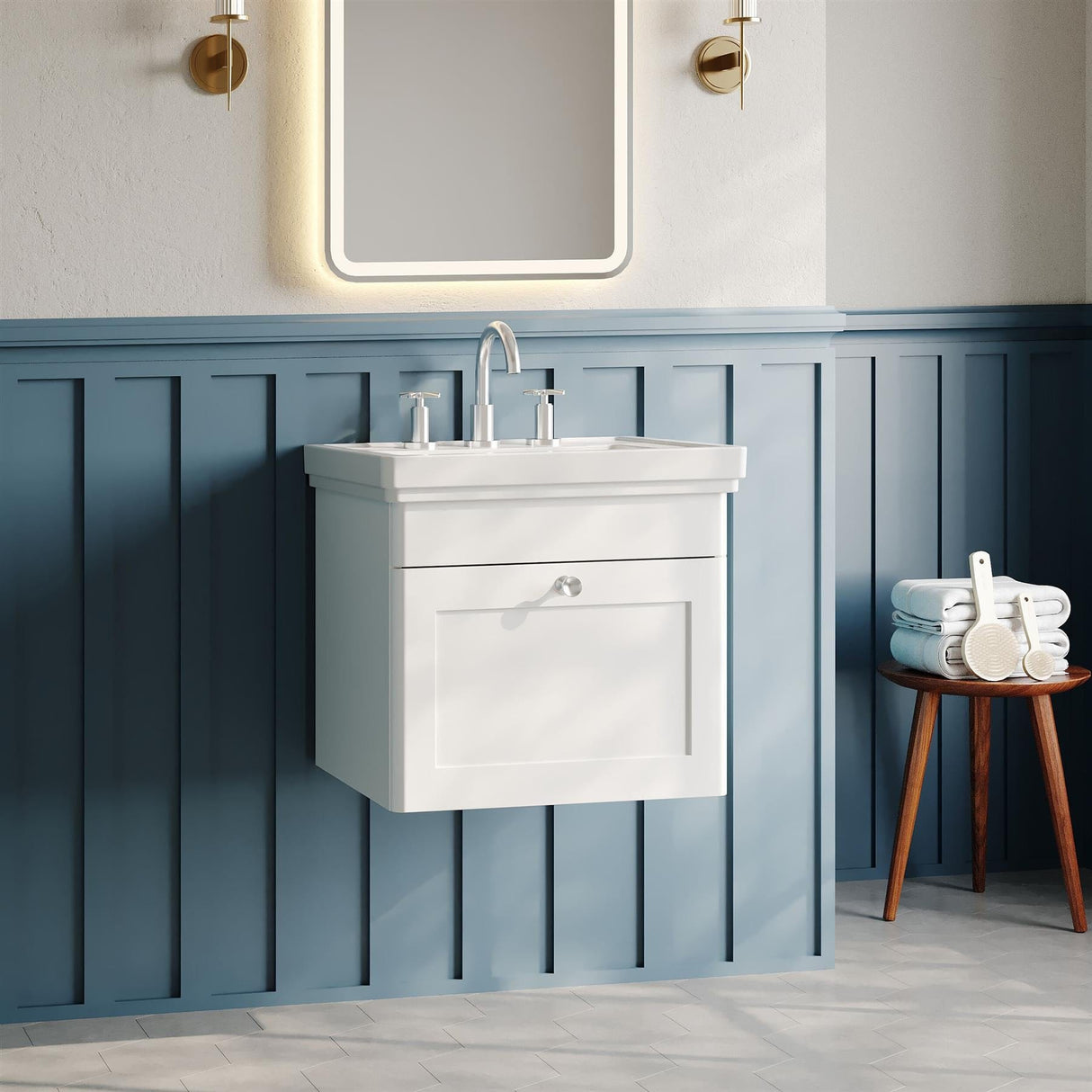 Aquarius Leighton 500mm Wall Mounted One Drawer Vanity Unit with Basin