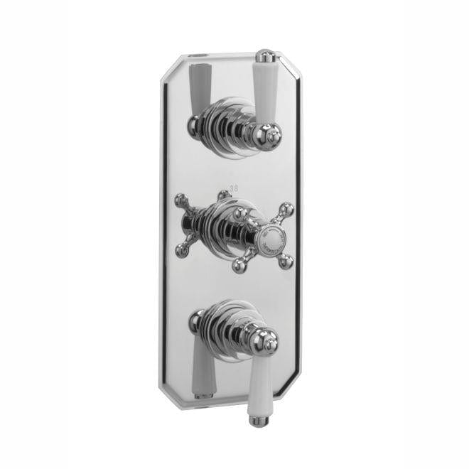 Sagittarius Concealed Shower Valve Sagittarius Edwardian 2 Outlet, 3 Handle Vertical Concealed Thermostatic Shower Valve in Chrome