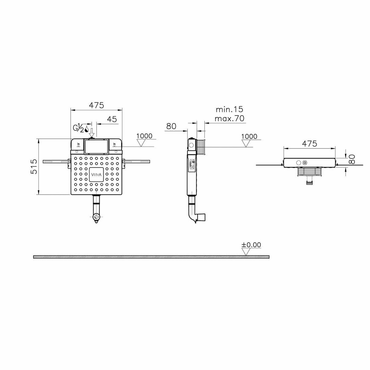 Vitra Concealed Cistern VitrA V-Fix Prime Slim 80mm Concealed Cistern 3/6 Litre Flush