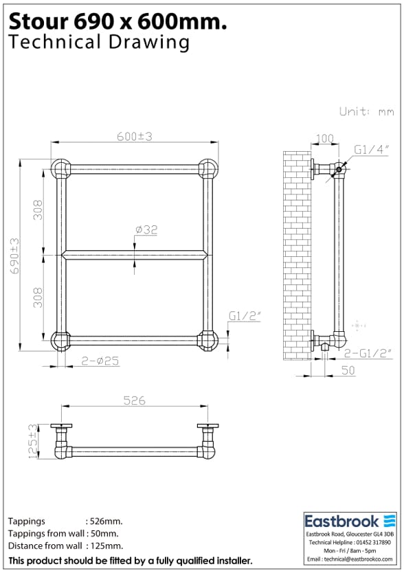Eastbrook Traditional Towel Rail Eastbrook Stour Vertical Traditional Heated Towel Rail in Anthracite