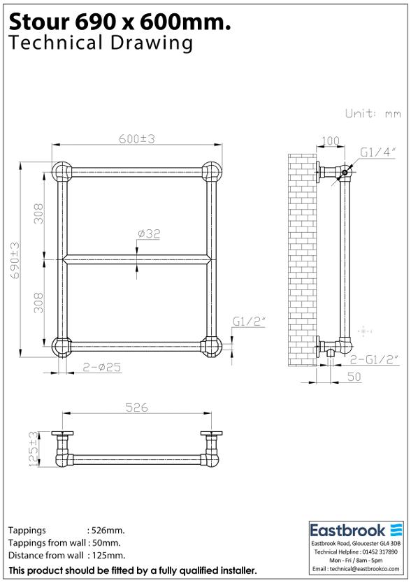 Eastbrook Traditional Towel Rail Eastbrook Stour Vertical Traditional Heated Towel Rail in Anthracite