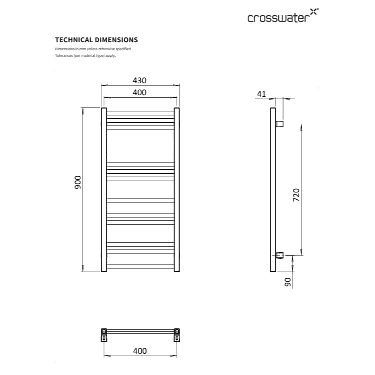 Crosswater Ladder Rail Crosswater MPRO Designer Vertical Towel Radiator in Matt Black