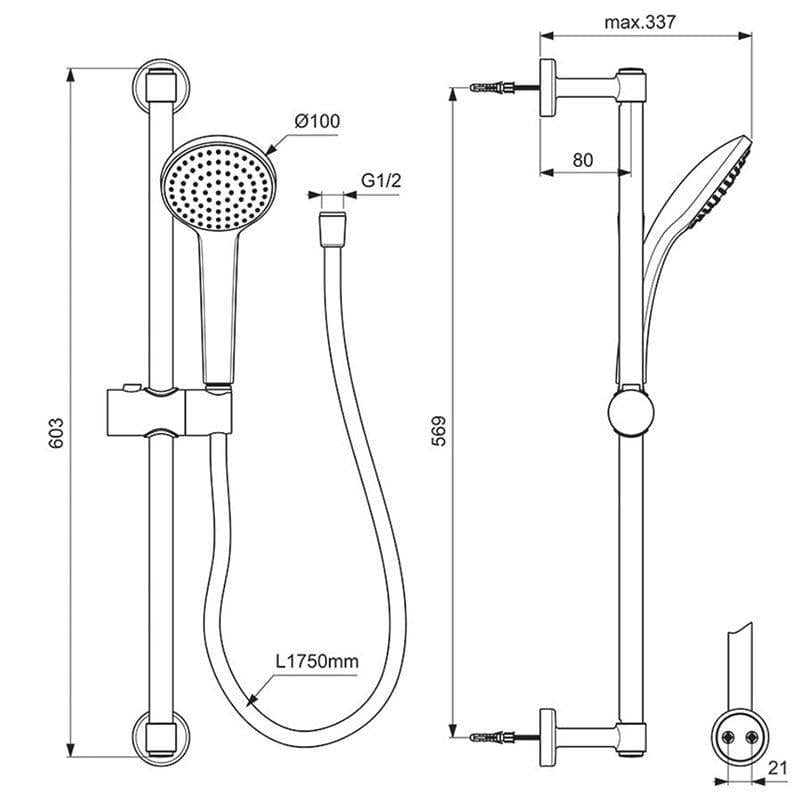 Ideal Standard Shower Riser Rail Ideal Standard IdealRain Adjustable Riser with Handset in Silk Black