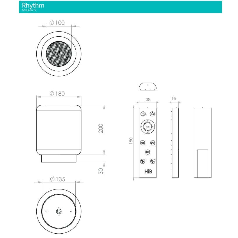 HiB Bathroom Lighting HiB Rhythm Bluetooth Ceiling Light and Speaker