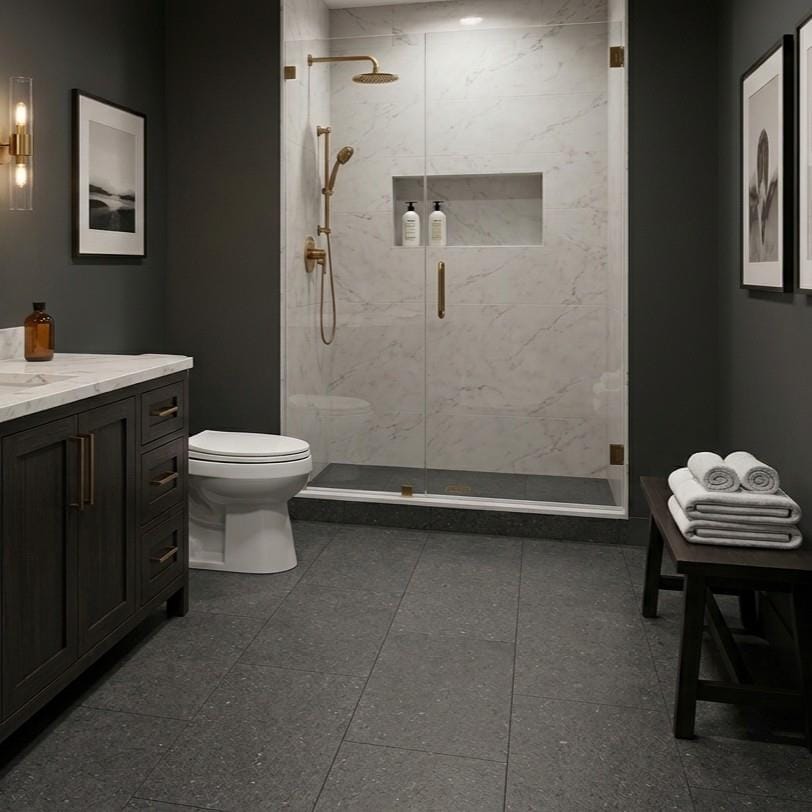 Aquarius Amalfi Uniclic SPC Tile Flooring in Grey Stone 1.44sqm - 100% Waterproof Rigid Core and Built-In Underlay