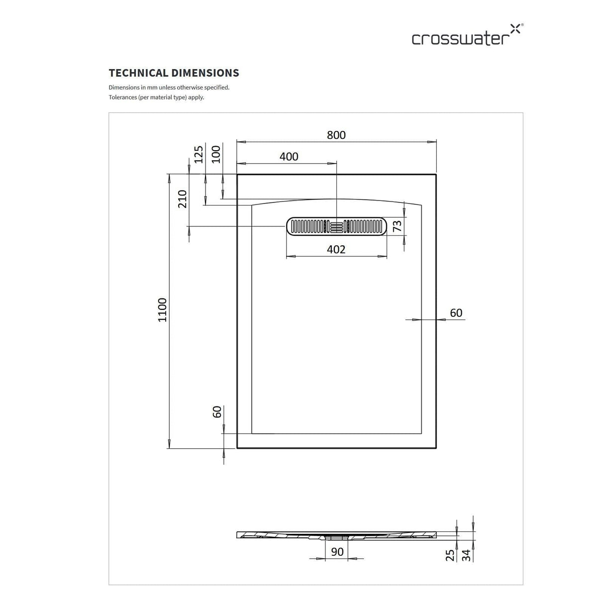 Crosswater Vito Rectangle 25mm Stone Resin Shower Tray