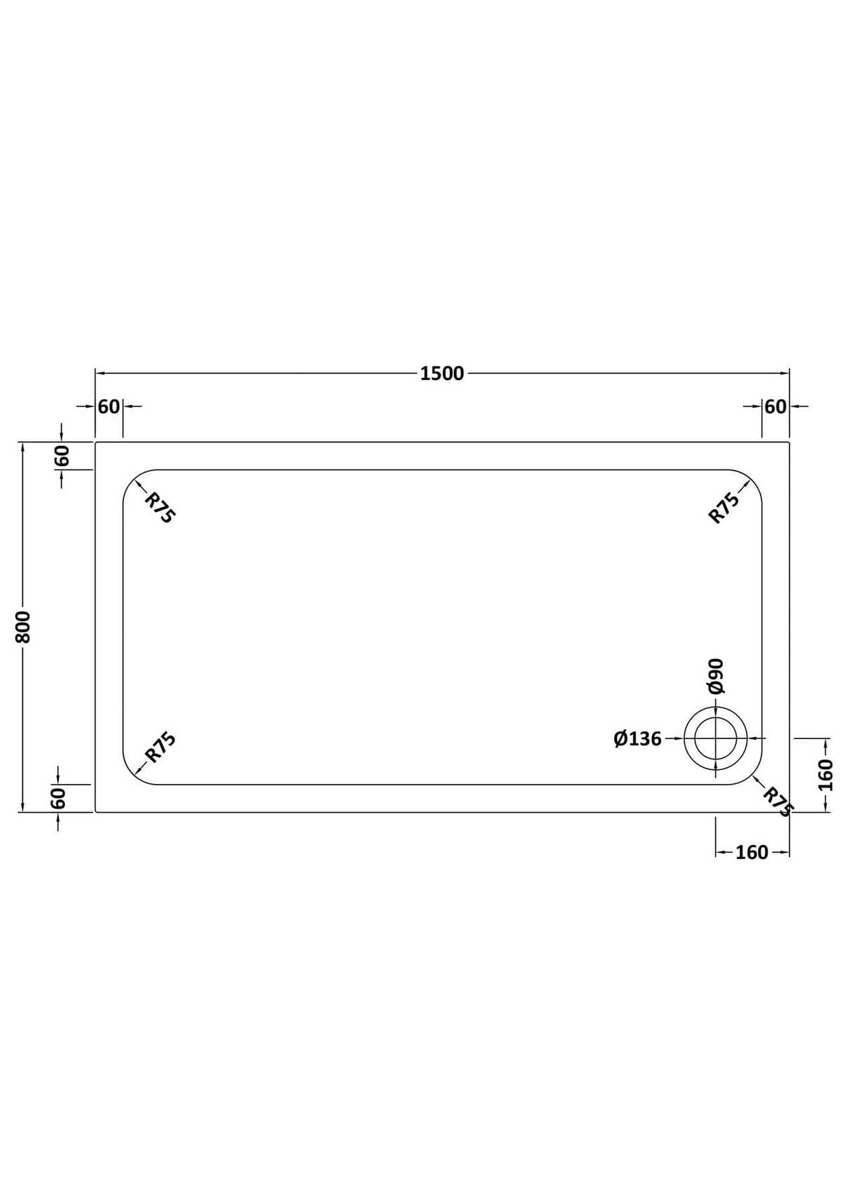 Aquarius Bathrooms Quadrant Shower Tray 1500x800mm Aquarius Urbano 45mm Rectangular Stone Resin Anti Slip Shower Tray