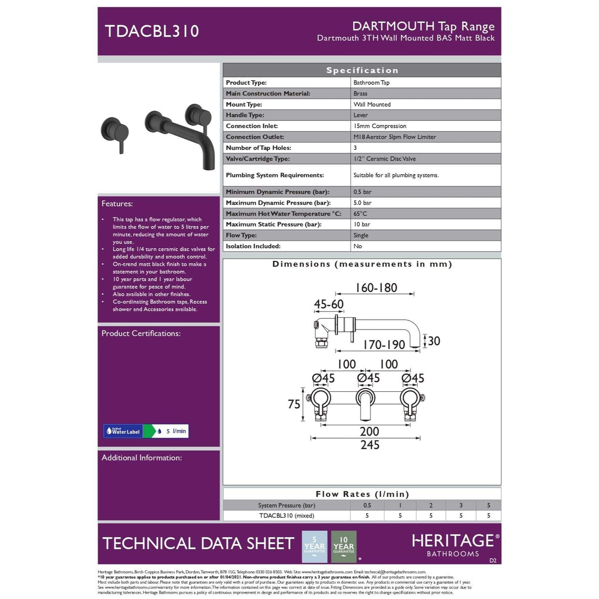Heritage Wall Mounted Basin Tap Heritage Dartmouth 3 Tap Hole Wall Mounted Basin Mixer Tap