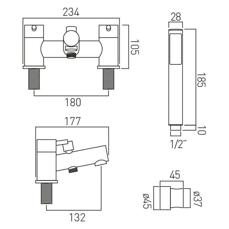 VADO Bath Shower Mixer Vado Zoo Bath Shower Mixer Tap With Shower Kit in Chrome
