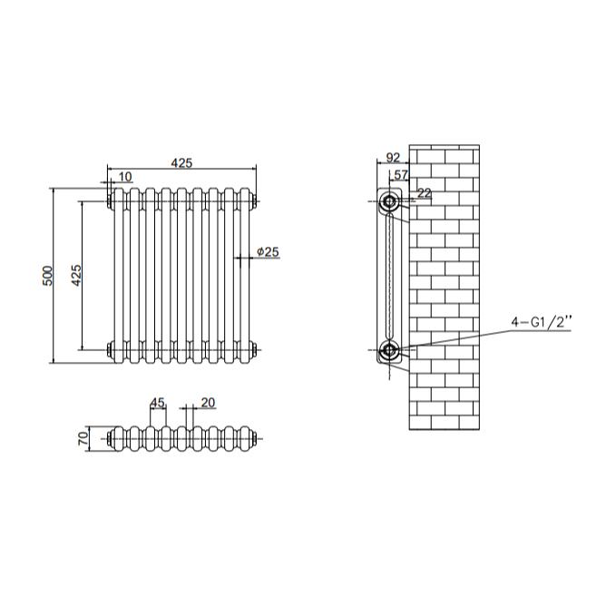 Aquarius Bathrooms Column Radiator Aquarius Foundry Horizontal 2 Column Radiator in White