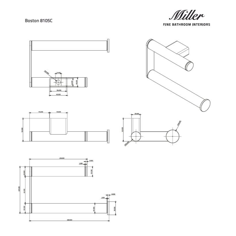 Miller Towel Rails and Rings Miller Boston Towel Holder in Chrome
