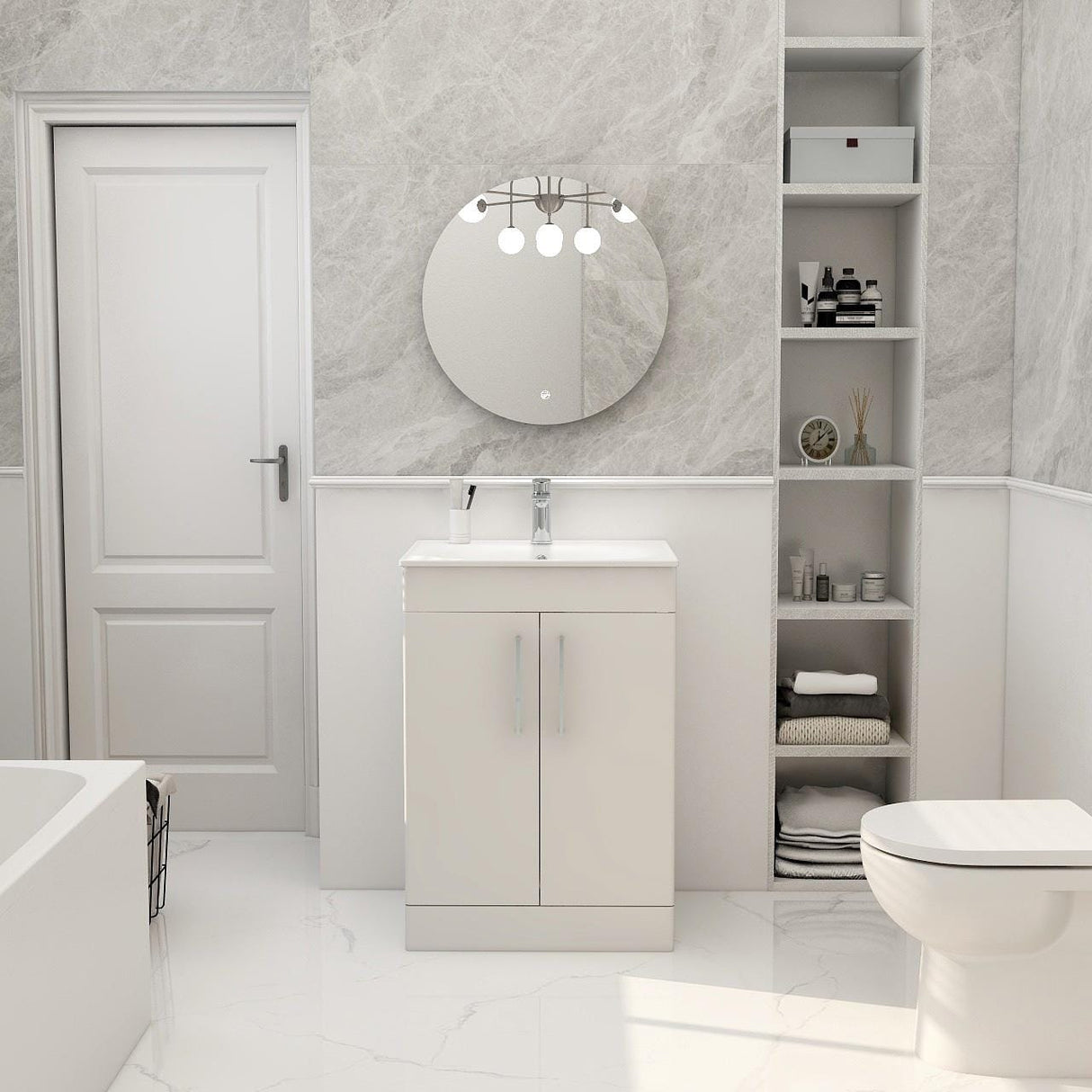 Imex Floor Standing Vanity Unit Matt White / White Imex Croma Floor Standing Double Door 600mm Vanity Unit with 1 Tap Hole Basin