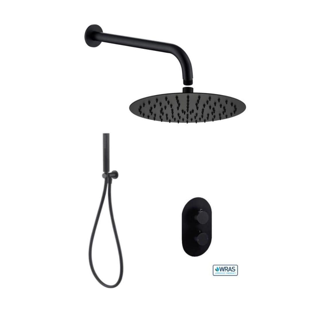 Aquarius Concealed Shower Set Matt Black Aquarius RainLux Round 2 Outlet Shower Bundle