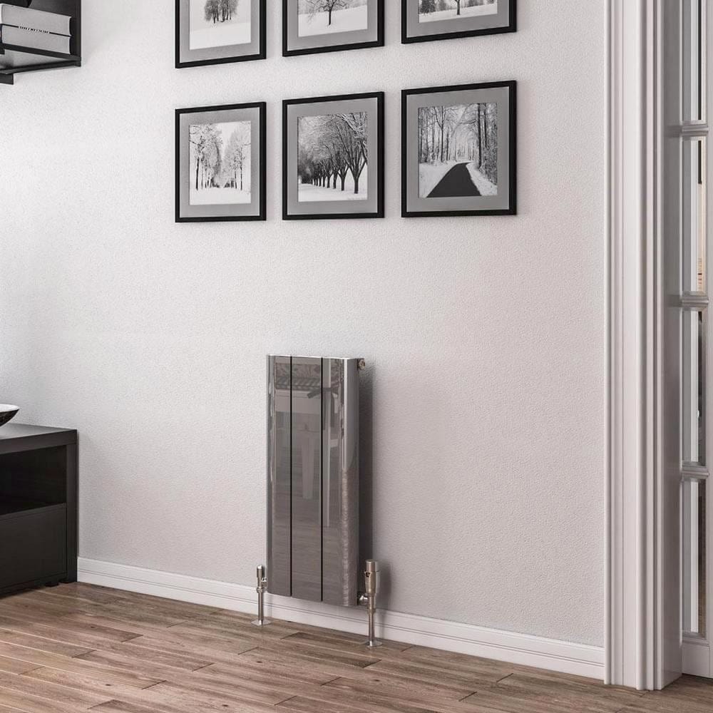 Eastbrook Panel Radiator 600 x 280 / Dual Fuel Eastbrook Peretti Straight Vertical Aluminium Radiator in Polished Aluminium