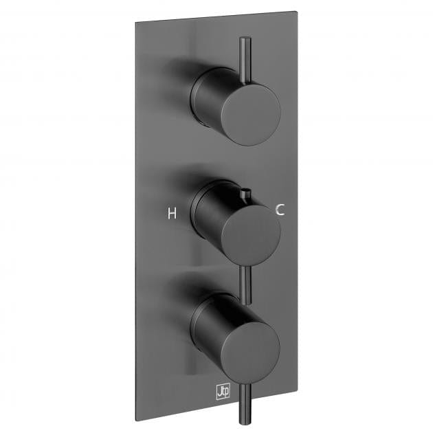 JTP Concealed Shower Valve Brushed Black JTP VOS 2 Outlet, 3 Handle, Concealed Thermostatic Shower Valve