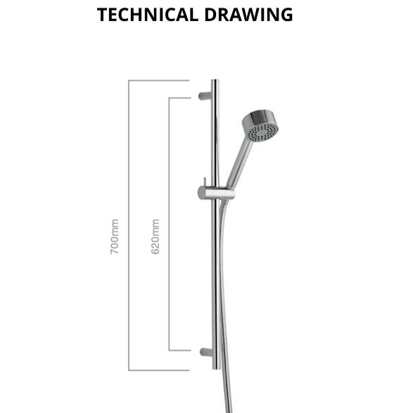 Imex Shower Riser Rail Imex Levo Riser Rail Kit with Single Function Shower Handset and Hose in Chrome
