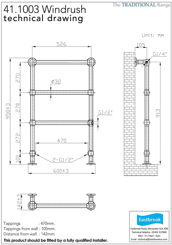 Eastbrook Traditional Towel Rail Eastbrook Windrush Straight Vertical Traditional Radiator