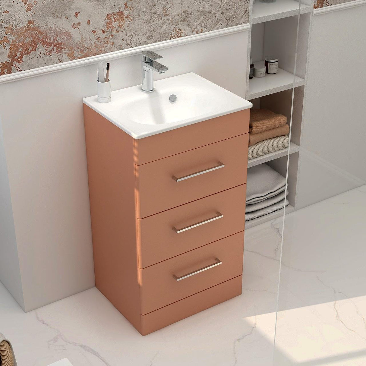 Imex Floor Standing Vanity Unit Terracotta / White Imex Croma Floor Standing Three Door 500mm Vanity Unit with 1 Tap Hole Basin