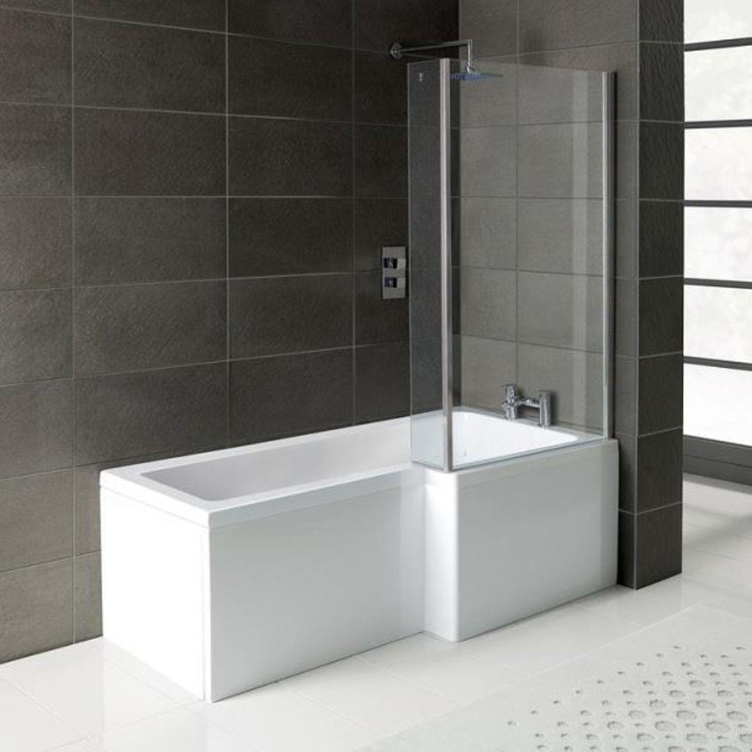 Aquarius L-Shaped Shower Bath Right Handed Aquarius Splash 1700mm x 700mm L-Shape Shower Bath, Screen And Front Panel Set