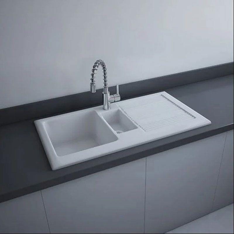 RAK Kitchen Sink RAK Ceramics Gourmet 1 Kitchen Sink with 1.5 Bowl in Gloss White