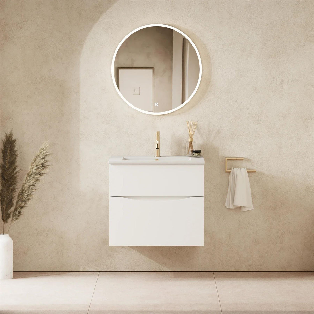 Crosswater Wall Mounted Vanity Unit Crosswater Glide II 2 Drawer 600mm Vanity Unit in White Gloss with 1 Tap Hole Ceramic Basin