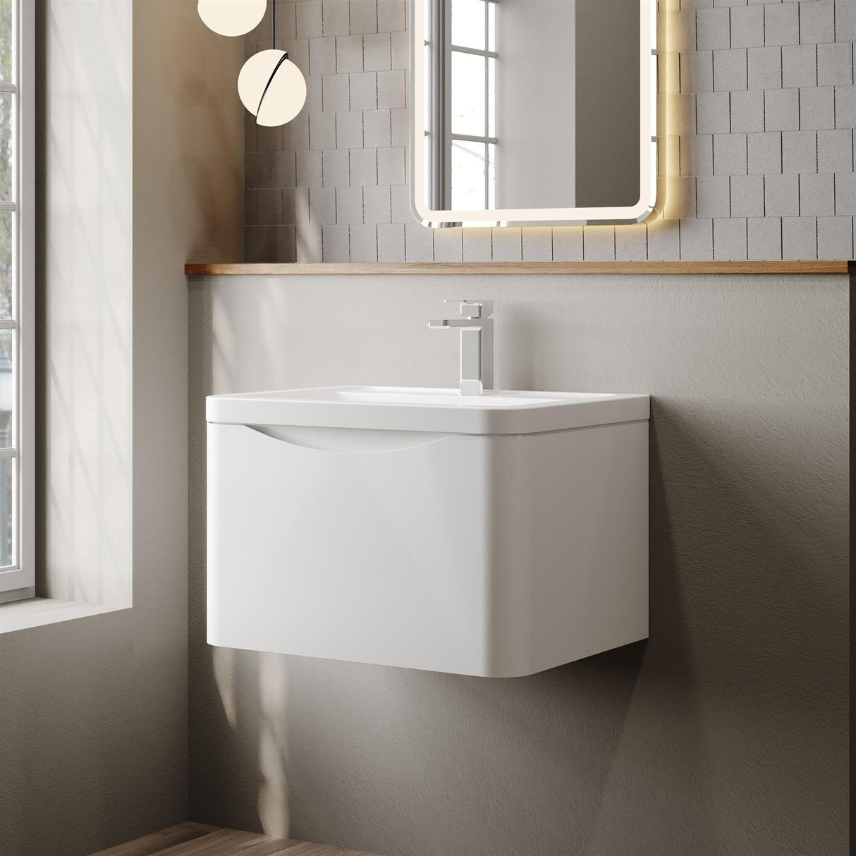 Aquarius Bathrooms Wall Mounted Vanity Unit Aquarius Seren 600mm Wall Mounted One Drawer Vanity Unit with Basin