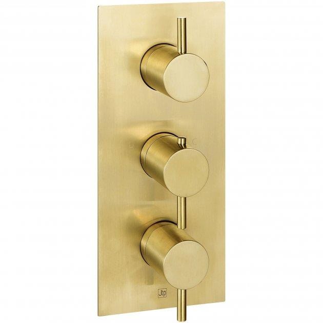 JTP Concealed Shower Set Brushed Brass JTP VOS 3 Outlet, 3 Handle, Concealed Thermostatic Shower Valve