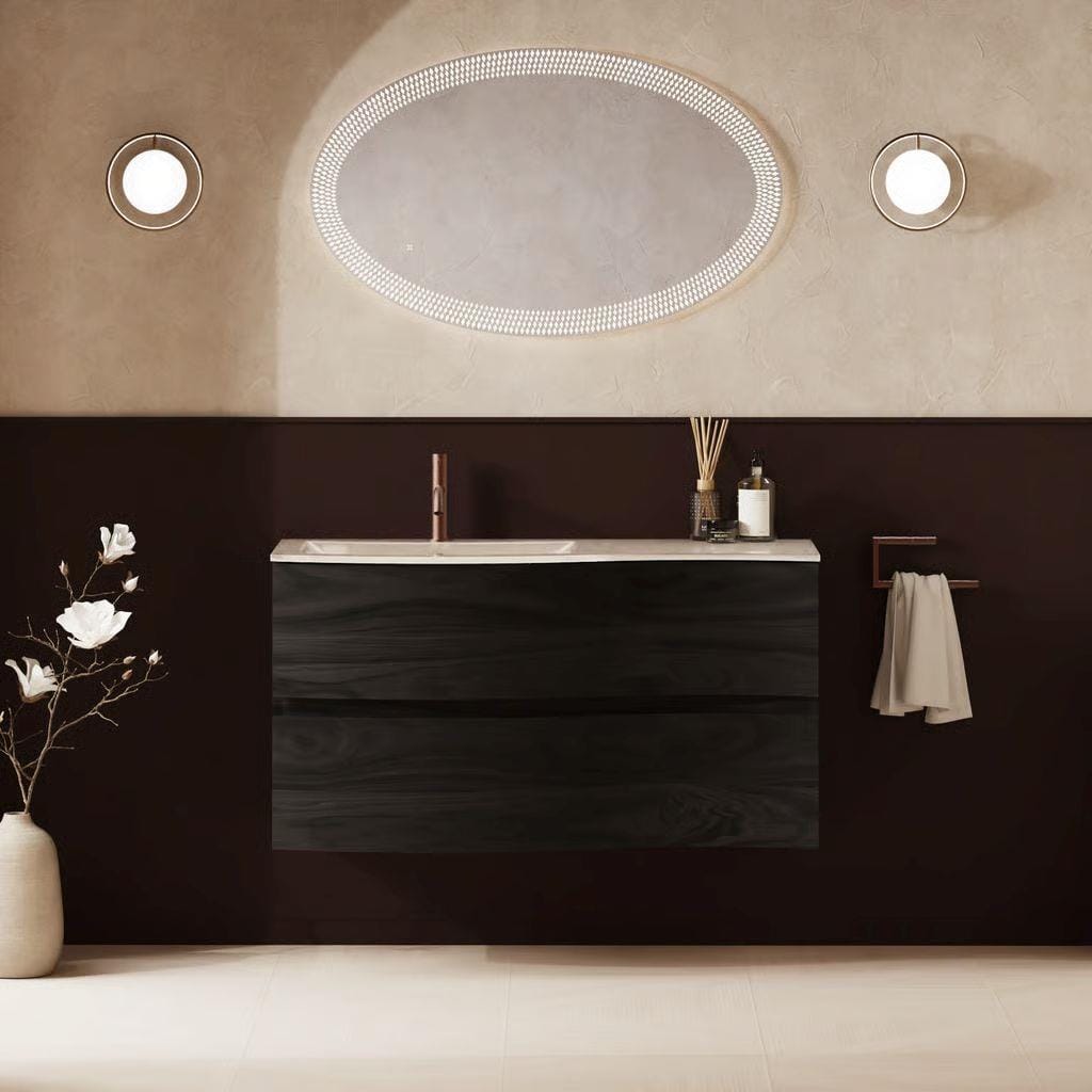 Crosswater Wall Mounted Vanity Unit 1000mm / Grey Ash / Ice White Basin - 1 Tap Hole Crosswater Svelte Wall Hung Vanity Unit with Basin